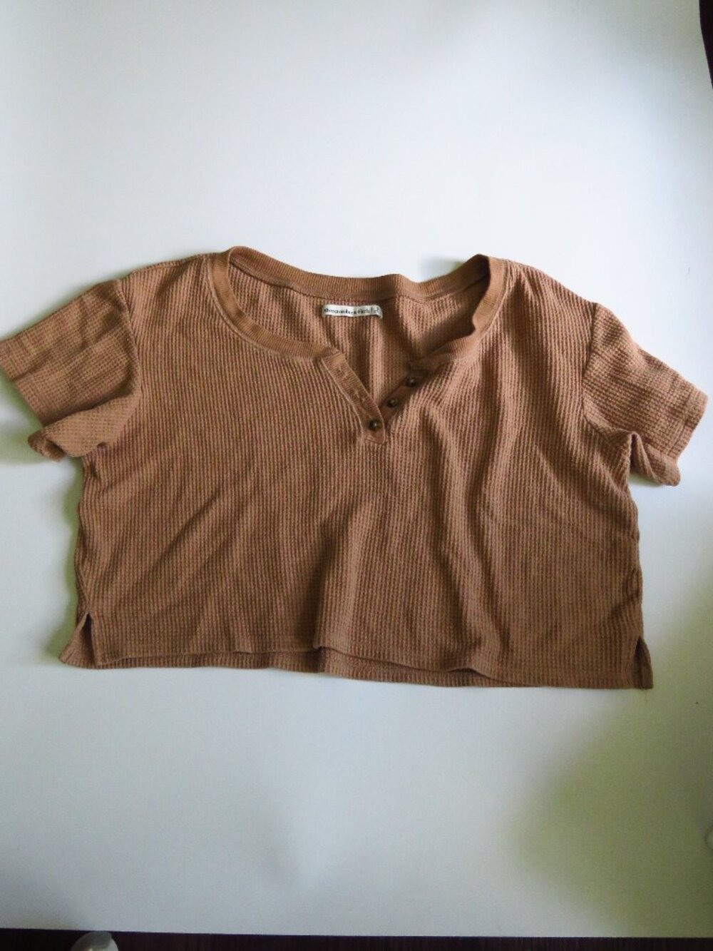 Abercrombie and Fitch Tan Cropped Waffle Knit Top